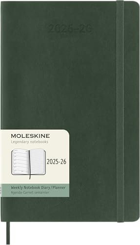 Moleskine Wochen-Notizkalender 2025-2026, 18-Monats-Wochenplaner mit Notizplatz, Weiche Einband und Gummiband, Großformat 13 x 21 cm, Myrtegrün