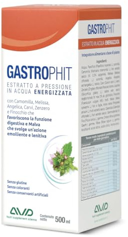AVD REFORM | Gastrophit – Estratti vegetali in acqua energizzata da bere puro o diluito – Digestione e comfort gastrico – Flacone 500 ml – Prodotto in Italia