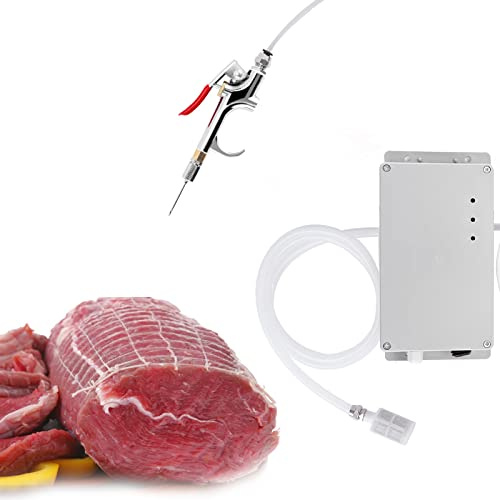 MXBAOHENG 70W Stainless Steel Electric Meat Injector Automatic Marinade Meat Syringe Single Gun with Pump Hose 10 Needles for BBQ Roast Turkey Pork Beef