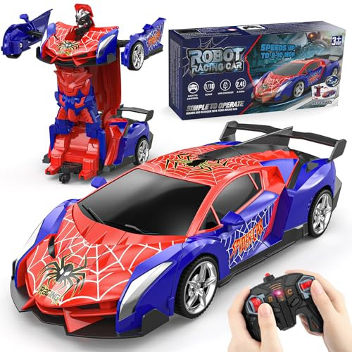 Voiture Télécommandée Robot, Transformable RC Spider Car Radiocommande Jouet Enfant Fille Garcon 3 4 5 6 7 8 9 10 Ans Jeux Cadeau Anniversaire Noël, Voiture Téléguidée de Course 1:18 Modèle Véhicule