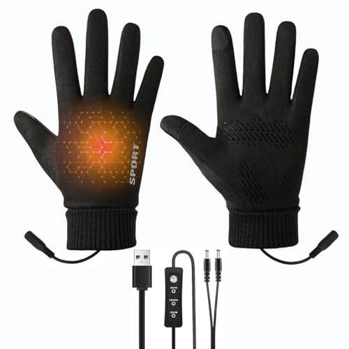 Nircho USB Heated Gloves for Men Women,Full Finger Adjustable Temperature Heated Hand Gloves,Touch-Screen Grip Cycling Heated Glove, Winter Glove For for Sports Hiking Driving Working Walking (Black)