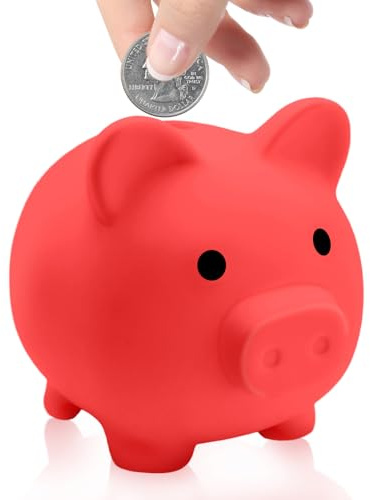 Coco Berming Hucha Cerdito, Pig Hucha de PláStico Suave para Decoración del Hogar, como Regalo para Cumpleaños, Fiestas (Rojo)
