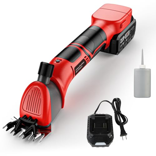 YEACHA Sheep Shears, 20V Horse Clippers Cordless, with 4.0Ah Batteries Brushless Clippers, Heavy Duty Electric Shears, Horse Grooming Kit for Thick Coat Red