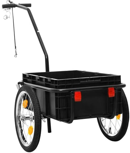 Homgoday Remolque para bicicleta/carro manual 155 x 60 x 83 cm de acero negro – Robustez y comodidad