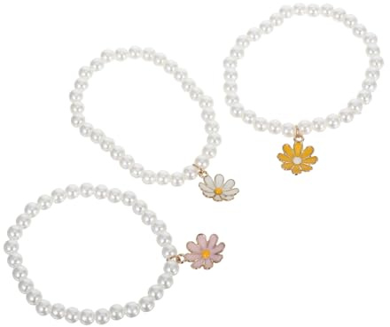 TOVINANNA 3 Pièces Bracelets Perles pour Garçon Fille Lot Pendentif Fleur Bijoux de Poignet Délicats Chaînes Fines Rocaille Style Macramé Naturel