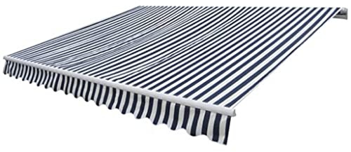 Youuihom Store à bras articulé à la main, 300 cm, bleu marine, blanc, avec protection UV et tissu en polyester imperméable pour terrasse, balcon et jardin