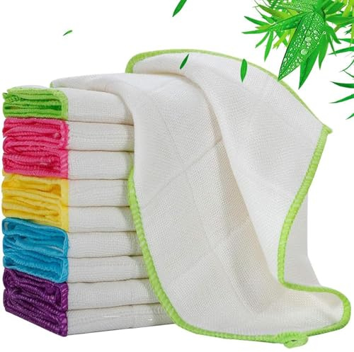Sanfoelek 10 Pack Dishcloths Bamboo Dish Cloths Towels 12 x 12 Kitchen Wash Cloths Machine Washable Cleaning Cloths Absorbent Reusable Small Dish Rags for Washing Dishes Odor(Bamboo fiber,10 pcs)(Ra