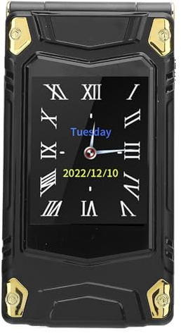 Plyisty Senior 4G Flip-telefon med Stor Volym Dual Screen Kamera Väckarklocka för äldre Människor (Svart)