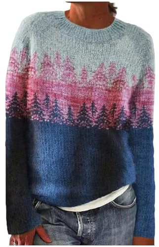 Suéter Fair Isle para Mujer Ropa de Punto Noruego Vintage Manga Larga Grueso Jacquard Jersey Anchos Termico Invierno Sweater Casual Argylee Nordic Cuello Redondo Sueter Talla Grande