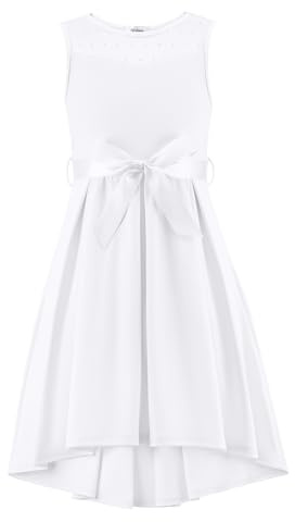 Arshiner Filles Robes sans Manches Costume de Mariée Maille Robe Enfants Bal Eté Robes Élégante Fête Robe avec Ceinture pour Fille 5-15 Ans