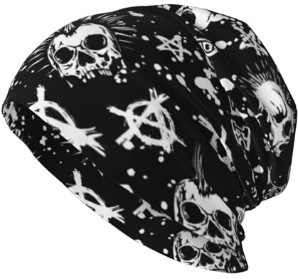 Yyoretp Bonnet tricoté blanc punk imprimé crâne adulte bonnet bonnet élastique chaud souple couvre-chef pour femmes hommes