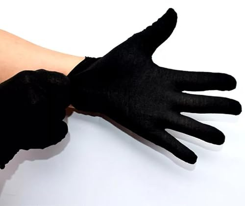 White Cotton Gloves for Eczema, Dry Hands, Moisturizing, Inspection, Coin Handling and Jewelry (1, Black, M)