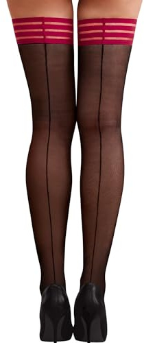 RSLOVE Hold Up Stockings for Women - Silicone Silk Thigh Highs with Back Seam One Size Black Red