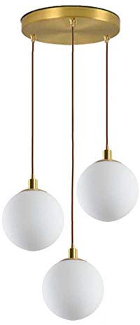 Minimaliste Luminaire Suspension Avec Boule de Verre Blanche Abat jour,Groupe de Lampes Suspendues Modernes à 3 Lumières,Plafonnier Pour Cuisine Salon Cuisine