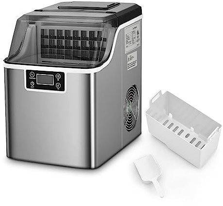 GOPLUS Machine à Glaçons, Capacité 18KG en 24H, 24 Glaçons en 15 Minutes, Réservoir 3,2L, Automatique Électrique Compact Portable, Fonction Auto-Nettoyage Argent