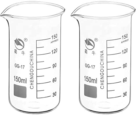 PATIKIL 150 ml mugg med hög form, 3,3 borosilikatglas 2-pack | laboratoriemätkopp i graderat tryck skala med pip