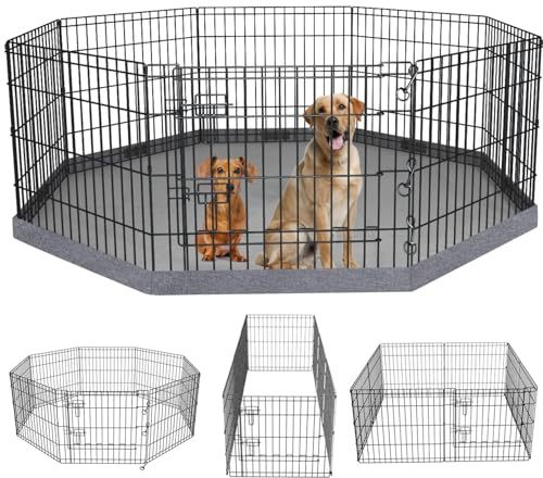 PETIME Corralito plegable de metal para perros o cachorros, corralito de juego para interiores y exteriores, 8 paneles de 24 pulgadas de ancho x 30 pulgadas de alto con almohadilla inferior (con