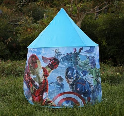 Blue Play Tent for boys, All heroes in Sky Action (PlayTent) for Kids, Superheroes Pop Up Castle Playhouse ~ children age 1 to 9 years ~ 1m x 1.25m Play Tent with Storage Bag for Indoor/Outdoor