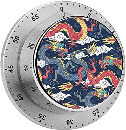Minuteur de cuisine Dragons bleu et rouge - Minuteur mécanique magnétique pour cuisine, maison, cuisson au four