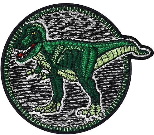 Toppa ricamata ferro o cucitura Patch Dinosauri T-Rex per bambini da cucire/stirare | Applicazione con immagine di Tyrannosaurus Rex per tessuti | Fai da te per abbigliamento dei bambini | 85x75mm