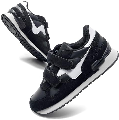 JOMIX Scarpe con Strappo Uomo Sneakers Donna Casual Sportive da Ginnastica Scarpe da Corsa Tennis Fitness Camminata Passeggio Traspirante in Pelle Sintetica ND8138 (Nero, 38)