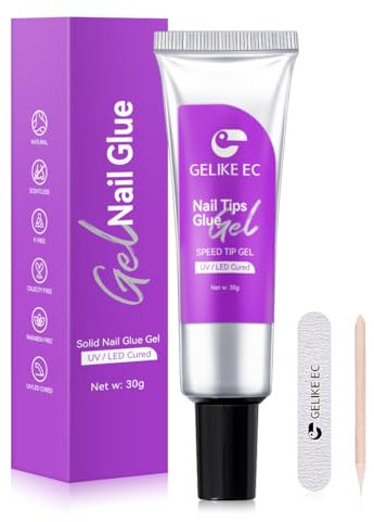 Gelike ec Fester Nagelkleber für Press On Nail: Extra Stark Nagelkleber für Kunstnägel Gel Nagel Tips und Fingernägel Klebegel UV Needed Curing Easy to DIY Nail Art Design 30g