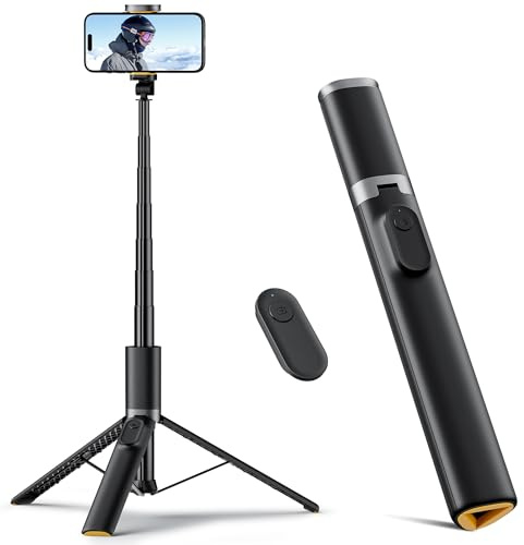 TODI 63 Cell Phone Selfie Stick Tripod, Portable Tripod for iPhone with Wireless Remote, Extendable Smartphone Stand, All-in-1, Compatible with iPhone/Android