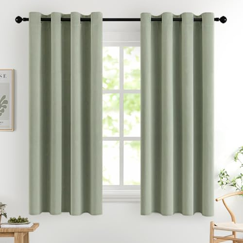 MIULEE Blackout Curtains Sage Green Eyelet 2 Panels 46x54 in | Thermal insulated blackout fabric for bedrooms and living rooms; helps block light and reduce heat.