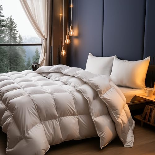 ALPHA HOME 2 in 1 Queen Size Comforter, 1 Down Comforter and 1 Microfibre with Snap Button, Luxurious Fluffy Bedding Feather Duvet Insert with 8 Corner Tabs