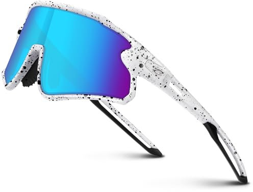 RIVBOS Youth Baseball Sunglasses for Kids(Boys&Girls) Polarized UV Protection Cycling Glasses BlackWhile InkDot Frame IceBlue Lens RYS007