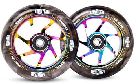 Pro Stunt Lot de 2 ruedas de repuesto para patinete - Efecto acuarela - Rodamientos ABEC-9 instalados - 100 mm - 24 mm - Negros - Negros