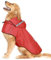 BiPawTi Regenjacke für Große Hunde, Verstellbarer Hunde-Regenmantel mit Klettverschluss - Ultraleicht & Wasserdicht Hunderegenmantel mit Kapuze und Reflektierenden Elementen für Spaziergänge (L | Rot)
