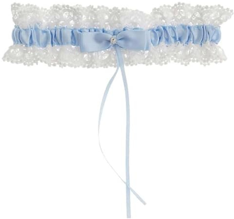 JYTDBCS Garters for Brides,Elasticated Bridal Lace Garter Blue Lace Stretch Lace Bow Tie Leg Ring Bridal Wedding Dress Flower Lace Elastic Bridal Garters for Bridal Bridesmaid
