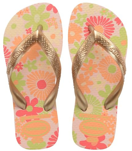 Havaianas - Kids Flores, Tongs, Confortables, Durables et Amusantes, Semelle avec Motif Floral, Lanières Métallisées et Semelle Antidérapante, Filles