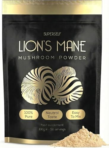 Lion's Mane Mushroom Powder 100g - High Strength Brain Supplement for Focus | Easy to Mix - 100% Pure Lions Mane Powder for Coffee & Tea - Full Spectrum High Absorption Beta Glucan Nootropic