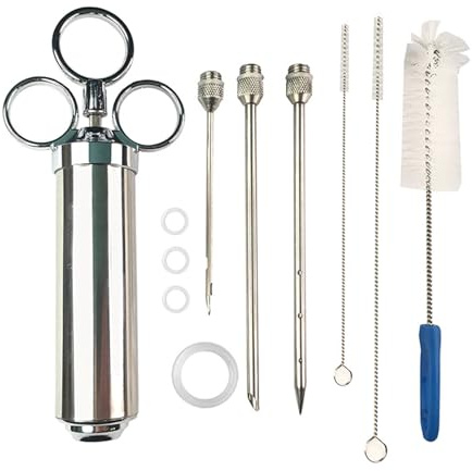 Stgbcst 304 siringa per spezie in acciaio inox, set di siringhe per arrosti, siringa per arrosti, siringa per arrosti, siringa per marinatura con 3 aghi, siringa per spezie da 60 ml (set 2)