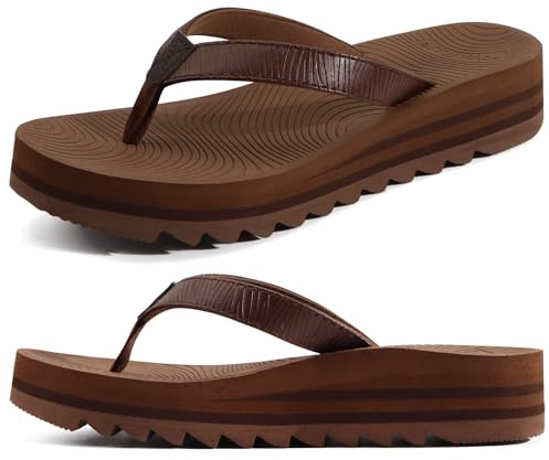 KuaiLu Chanclas Mujer Moda Plataforma Ligero Yoga Mat Flip Flops Dressy Verano Playa Tanga Sandalias Suave Cómodas Cushión, Marrón EU 39
