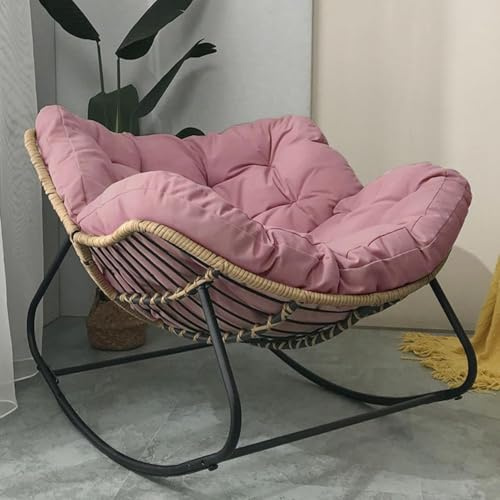 Mecedora Papasan al Aire Libre con Cojín Acolchado, Silla de Ratán Grande para Interiores, Marco de Metal, Silla Moderna de Terciopelo Técnico con Relleno de Algodón PP, Rosa