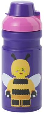 Room Copenhagen LEGO Bee Drinking Bottle - 390 ml, Durable PP/Silicone - Fun and Practical Kids Water Bottle with Covered Spout, Sports Water Bottle, Purple