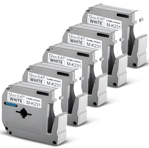 Etikett Orison kompatibel etikettband ersättning för Brother M-K231 MK-231 MK231 svart på vitt 12 mm 8 m tejp för PT-65 PT-60 PT-45 PT-55 PT-90 PT-M95 PT-70BM PT-75 PT-85, 5-pack