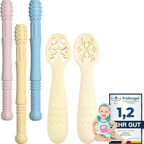 Boccino per dentizione, massaggiagengive, anello da dentizione, cucchiaino in silicone, 5 pezzi. Ammesso come oggetto di presa (5 pezzi-C)