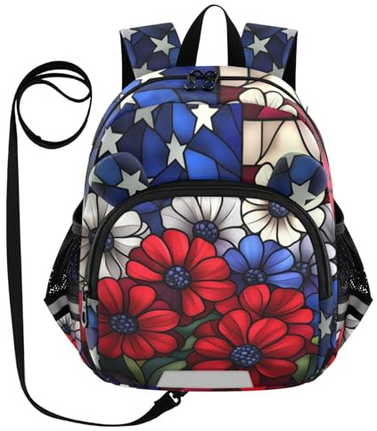 American Flag Dark Toddler Harness Backpack for Boys Girls 3-6 Years Kids Backpack with Anti Lost Safety Leash Baby Protection Backpack for Walking Travel Preschool