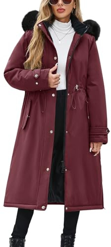 Yuson Girl Cappotto Donna Invernale Lungo Foderato Giubbotto in Pile Caldo Ispessito Cappotto Autunno Invernali Antivento Giacca Imbottito Elegante Parka con Cappuccio e Coulisse(Bordeaux, L)