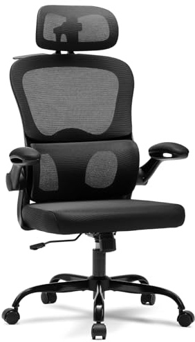 Magic Life Silla de Oficina Ergonómica con Respaldo de Malla, Soporte Lumbar Ajustable, Reposabrazos y Altura Regulable para Home Office (Negro)