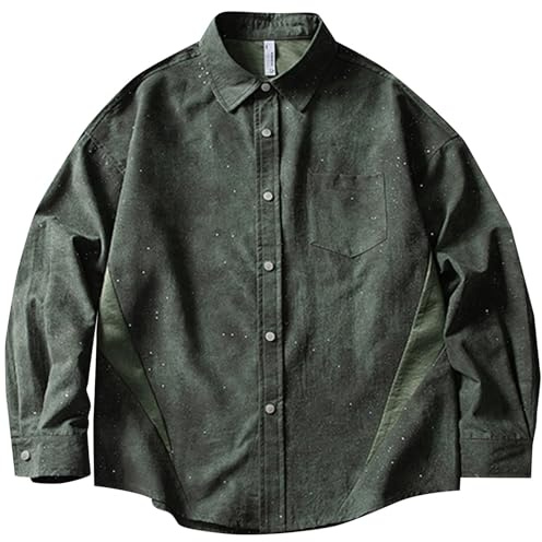 Camicia Di Lino Uomo - Camicia Oversize In Stile Vintage Con Colletto Button-Down E Tasche Flap Ideale Per Outdoor Lavoro E Outfit Casual Disponibile In Verde Militare Grigio Scuro E Blu Navy