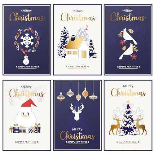 LLYZZ 30 Pack Boxed Christmas Cards with Envelopes and Stickers, 4 x 6 Inch, Holiday Greeting Cards Set, Assorted Xmas Cards with Warm Messages Inside for Friends and Family (Christmas)