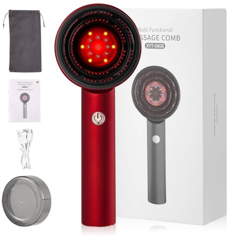 Scalp Massaging Brush and Hair Oil Applicator, Hair Massager Electric Scalp Massager, Red Light Therapy Cordless Portable Head Massage Comb, IPX7 Waterproof, 6ML Oil Dispenser & 3 Massage Modes, Red