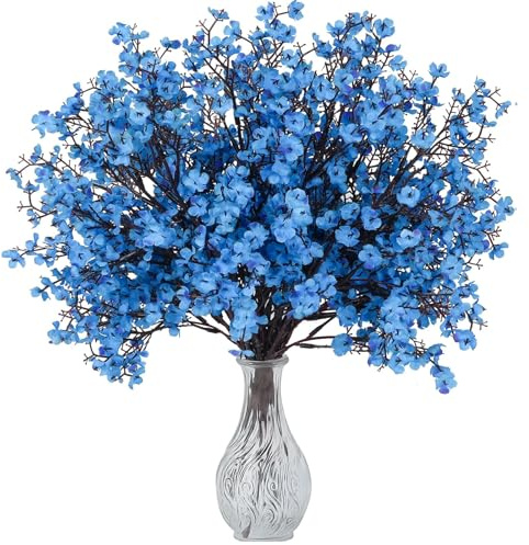 DabbOo 6 PCS Mazzi Fiori Artificiali Fiori di Seta Piante Artificiali da Esterno Fiori Finti per Decorazioni Gypsophila fiori Artificiali Adatti per Mobili, Matrimoni, Decorazioni da Giardino (Blu)