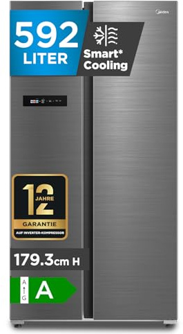 Midea Side-by-Side Kühl-Gefrierkombination 592 L | No Frost, Inverter Kompressor, leise 35 dB | 179,3 cm hoch, Multi-Air-Flow, SuperCool & Freeze | Platinum Fresh | Blau-Stahl, MDRS791MYA46
