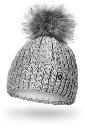 HEYO Damen Wintermütze mit Fleece Innenband H18527 | Slouch Beanie Winter Mütze | Warme Strickmütze mit Bommel | Bommelmütze (Hellgrau)